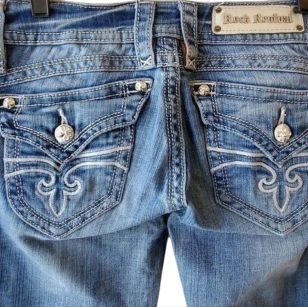 Rock Revival Western distressed Heather‎ skinny jeans 27